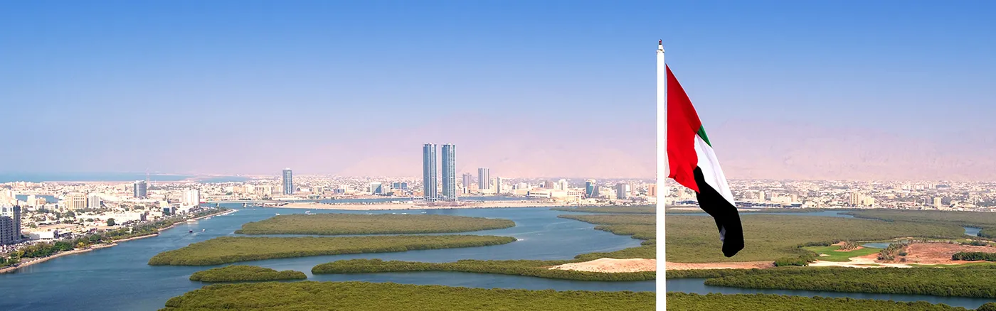 Aerial view of Ras Al Khaimah city and coastline