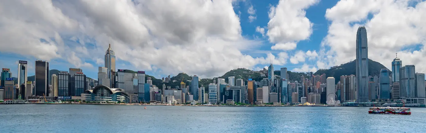 Waterfront view of the Hong Kong skyline and Victoria Harbour