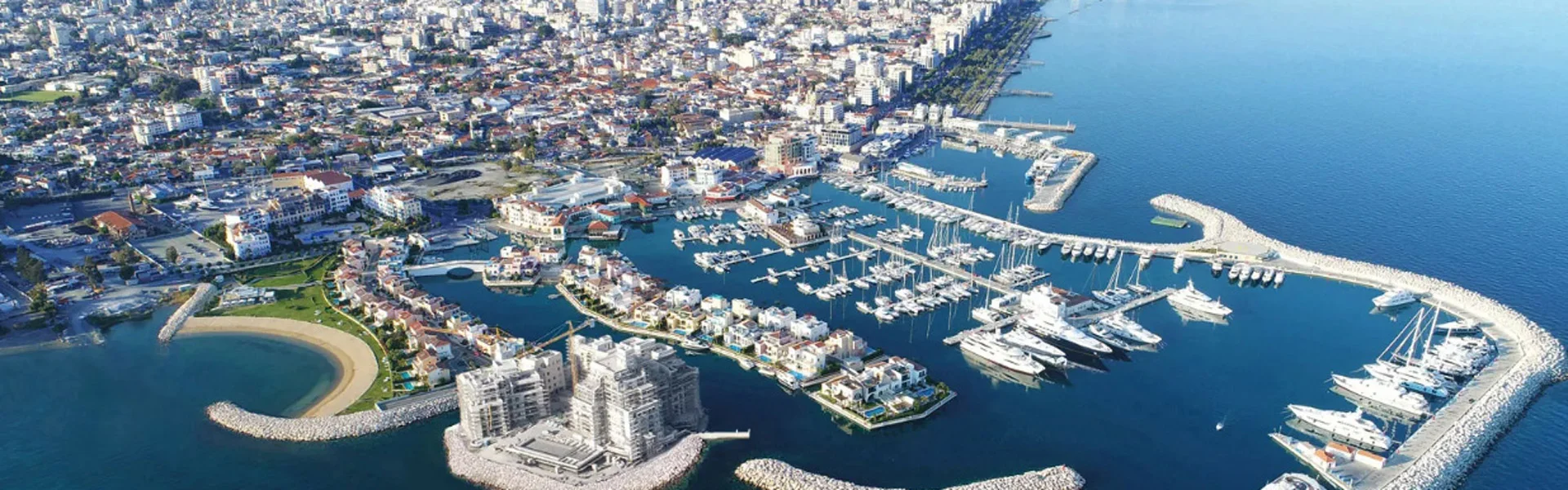 Aerial view of Limassol Marina representing Cyprus as a location for startup formation
